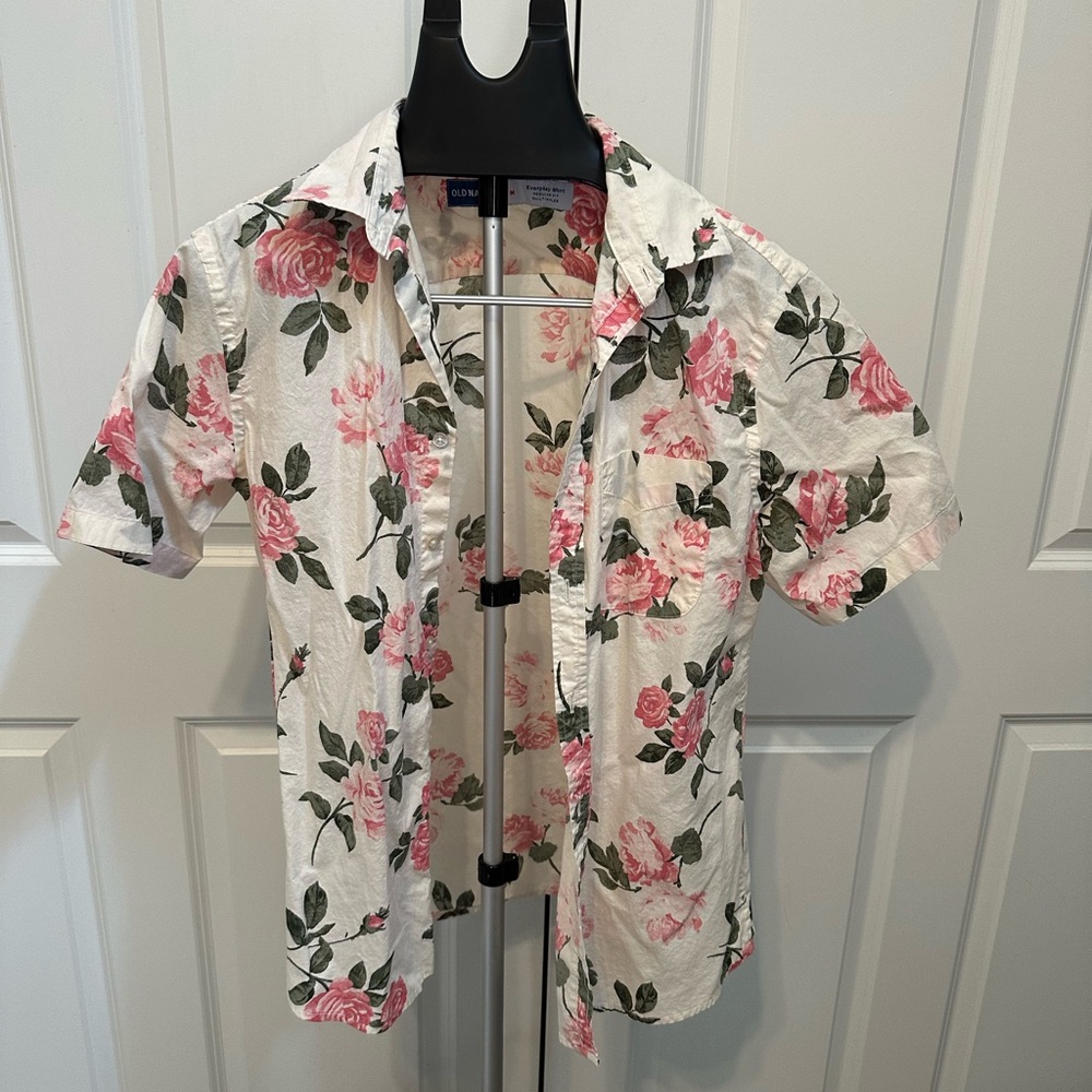Old Navy Pink and Green Casual Button Down Shirt